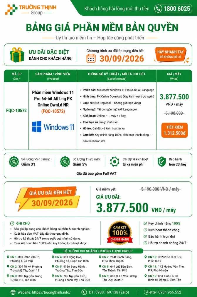 Bảng giá Windows 11 Pro FQC-10572